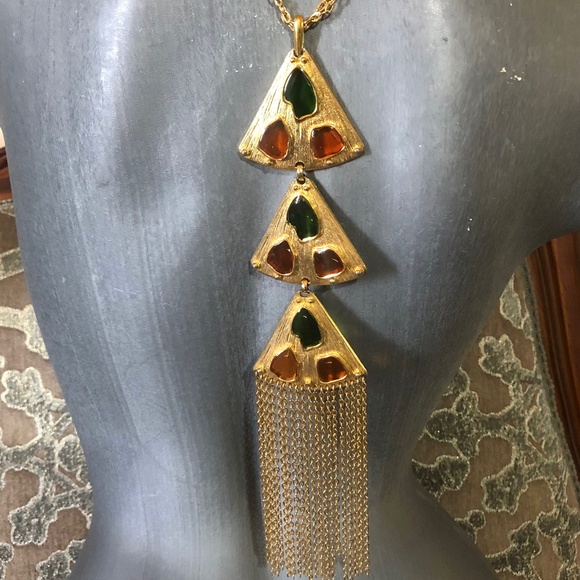 TRIFARI GOLD TONE GLASS CHAIN NECKLACE $650 - Picture 4 of 13